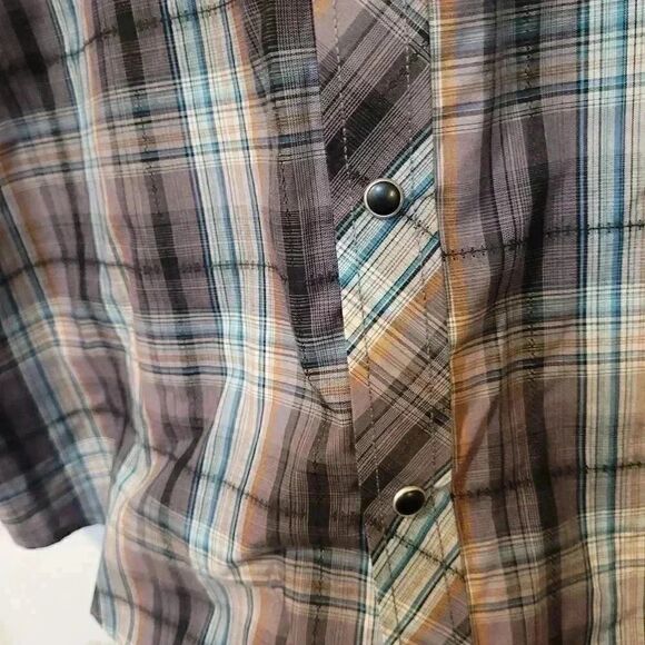 COASTAL MEN'S Black/Gray/White/Turquoise/Tan Plaid Cotton Blend Snap Front Shirt - Picture 11 of 11